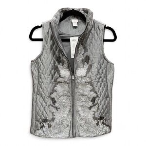 Chicos Richly Embellished Quilted Vest Pewter Chicos Size 00 (XS) NWT
